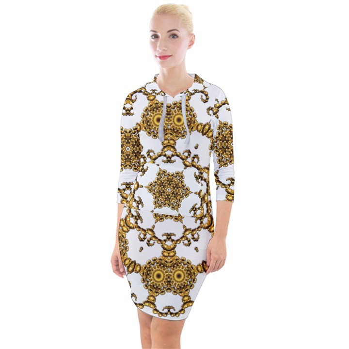 Fractal Tile Construction Design Quarter Sleeve Hood Bodycon Dress