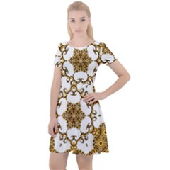 Fractal Tile Construction Design Cap Sleeve Velour Dress 