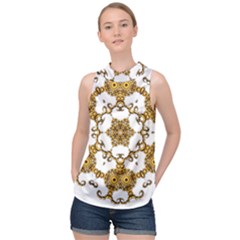 Fractal Tile Construction Design High Neck Satin Top