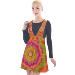 Pattern Colorful Abstract Plunge Pinafore Velour Dress