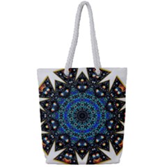 Fractal Tile Kaleidoscope Design Full Print Rope Handle Tote (small) by Pakrebo