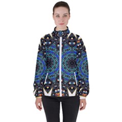 Fractal Tile Kaleidoscope Design High Neck Windbreaker (women) by Pakrebo