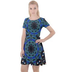 Fractal Tile Kaleidoscope Design Cap Sleeve Velour Dress 