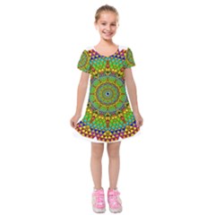 Tile Background Image Graphic Fractal Mandala Kids  Short Sleeve Velvet Dress by Pakrebo