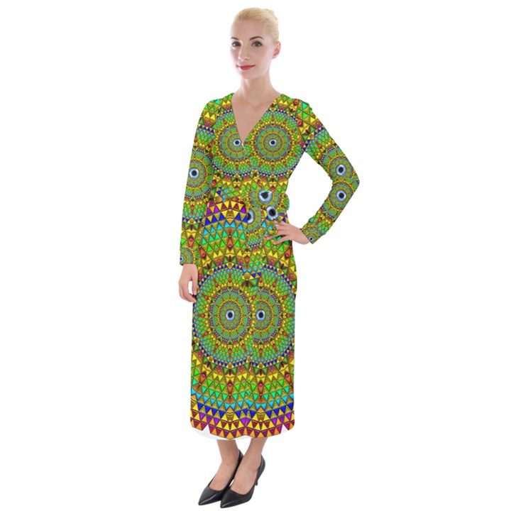 Tile Background Image Graphic Fractal Mandala Velvet Maxi Wrap Dress