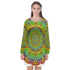 Tile Background Image Graphic Fractal Mandala Long Sleeve Chiffon Shift Dress  by Pakrebo