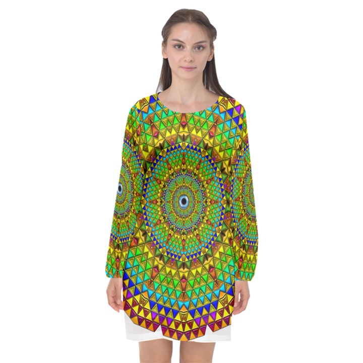 Tile Background Image Graphic Fractal Mandala Long Sleeve Chiffon Shift Dress 