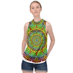 Tile Background Image Graphic Fractal Mandala High Neck Satin Top