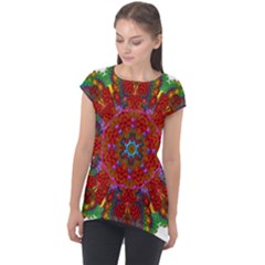 Mandala Fractal Graphic Design Cap Sleeve High Low Top by Pakrebo