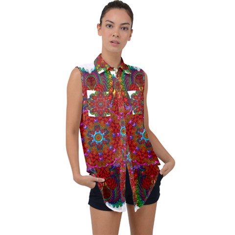 Mandala Fractal Graphic Design Sleeveless Chiffon Button Shirt by Pakrebo