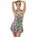 Floral Wreath Tile Background Image Ruffle Top Dress Swimsuit View1