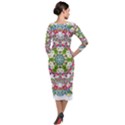 Floral Wreath Tile Background Image Quarter Sleeve Midi Velour Bodycon Dress View2