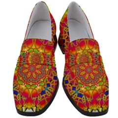 Pattern Button Logo Characters Women s Chunky Heel Loafers