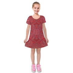 Tile Background Image Graphic 35 Red Kids  Short Sleeve Velvet Dress