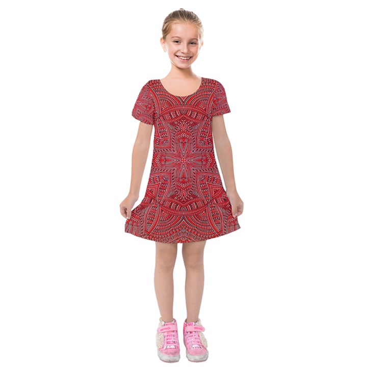 Tile Background Image Graphic 35 Red Kids  Short Sleeve Velvet Dress