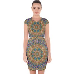 Colorful Pattern Color Capsleeve Drawstring Dress  by Pakrebo