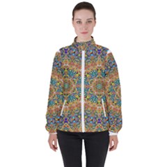 Colorful Pattern Color High Neck Windbreaker (women) by Pakrebo