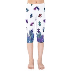 Blue Purple Leaves Kids  Capri Leggings  by LoolyElzayat