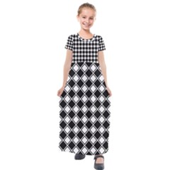 Black And White Diamonds Kids  Short Sleeve Maxi Dress by retrotoomoderndesigns