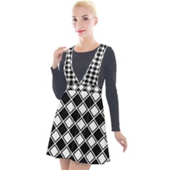 Black And White Diamonds Plunge Pinafore Velour Dress