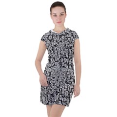 Black And White Abstract Drawstring Hooded Dress