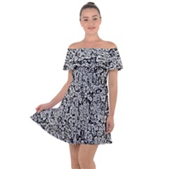 Black And White Abstract Off Shoulder Velour Dress