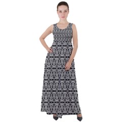 Black And White Filigree Empire Waist Velour Maxi Dress