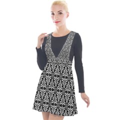 Black And White Filigree Plunge Pinafore Velour Dress