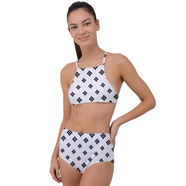 Black And White Tribal High Waist Tankini Set