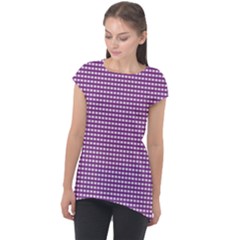 Purple Gingham Cap Sleeve High Low Top