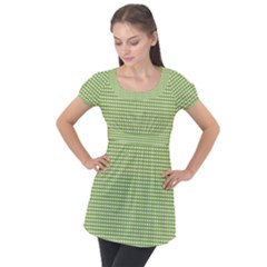 Green Gingham Puff Sleeve Tunic Top