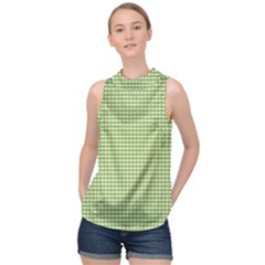 Green Gingham High Neck Satin Top