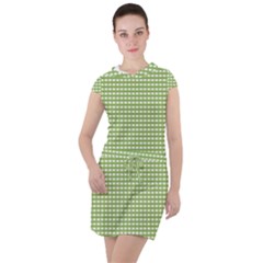 Green Gingham Drawstring Hooded Dress