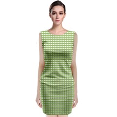 Green Gingham Sleeveless Velvet Midi Dress