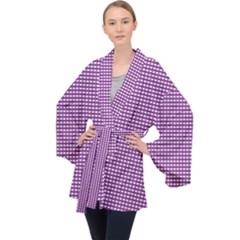 Purple Gingham Velvet Kimono Robe