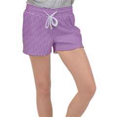 Purple Gingham Women s Velour Lounge Shorts by retrotoomoderndesigns