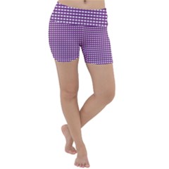 Purple Gingham Lightweight Velour Yoga Shorts by retrotoomoderndesigns