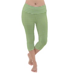 Green Gingham Lightweight Velour Capri Yoga Leggings by retrotoomoderndesigns