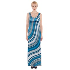 Blue Wave Surges On Maxi Thigh Split Dress by WensdaiAmbrose