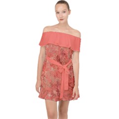 Coral Impressions Off Shoulder Chiffon Dress