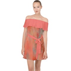 Coral Mirage Off Shoulder Chiffon Dress