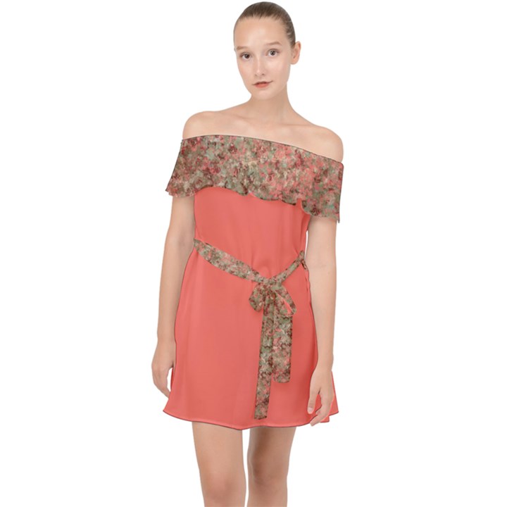 Coral Marble Off Shoulder Chiffon Dress