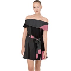 Pink Gray And Black Abstract Off Shoulder Chiffon Dress