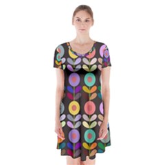 Zappwaits Flowers Short Sleeve V-neck Flare Dress by zappwaits