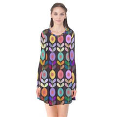 Zappwaits Flowers Long Sleeve V-neck Flare Dress by zappwaits