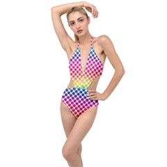 Rainbow Polka Dots Plunging Cut Out Swimsuit by retrotoomoderndesigns