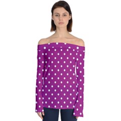 Fuschia Polka Dot Off Shoulder Long Sleeve Top