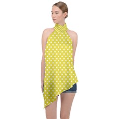 Yellow Polka Dot Halter Asymmetric Satin Top by retrotoomoderndesigns