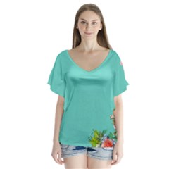 Come See The Cherry Trees V-neck Flutter Sleeve Top by WensdaiAmbrose