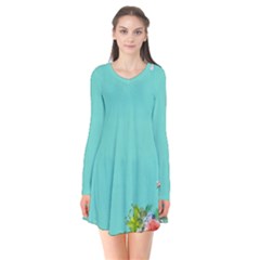 Come See The Cherry Trees Long Sleeve V-neck Flare Dress by WensdaiAmbrose